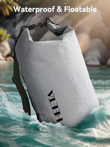 HEETA Waterproof Dry Bag for Women Men, 5L/10L/20L/30L/40L Roll Top Lightweight Dry Storage Bag Backpack with Emergency Whistle for Travel, Kayaking, Boating, Camping, Beach, Cruise Ship Essentials - color: Light Grey, size: 5L