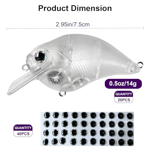 10pcs/20pcs Fishing Blanks Lures Kit Fishing Topwater Unpainted Swimbait Unpainted Crankbaits Hard Baits DIY Lure for Bass Salmon Trout Saltwater and Freshwater - color: F: 20pcs 0.5oz/14g