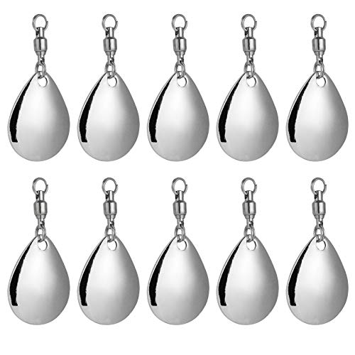 Alwonder 10 Pack Spinner Blades with Ball Bearing Swivels Tail Spinner Spinnerbait Lure Making Supplies Bass Lures Soft Lures - color: #3 Colorado Blades, Silver, 10pcs