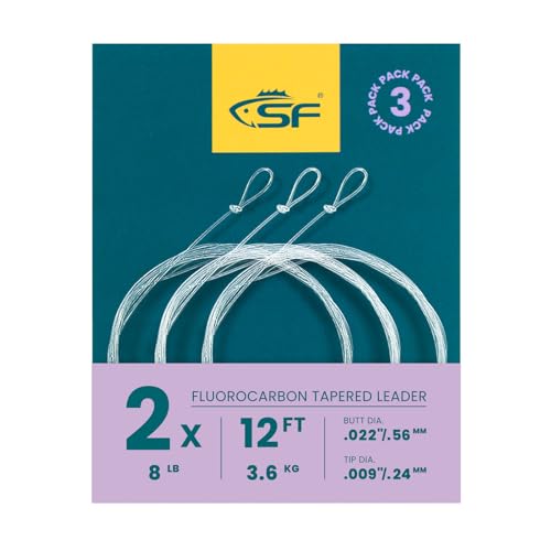 SF 3 Packs Pre-Tied Loop Fly Fishing Tapered Leader Fluorocarbon 7.5FT 9FT 12FT 0X 1X 2X 3X 4X 5X 6X 7X - color: Clear-3Packs, size: 12FT-2X