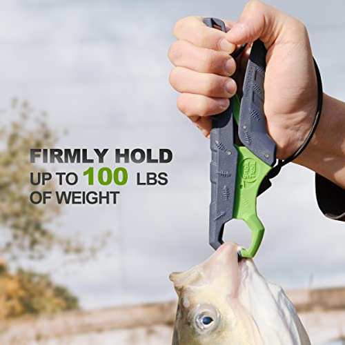 SNAIL TRAIL 7.5''/9'' Floating Fish Gripper, Fishing Grabber, Catfish Mouth Pliers, Caught Bass Holder, Digital Scale Hook Clamp, Saltwater Lip Grip Tool with Lanyard, Gifts for Men, Gray-Green - color: Gray-green, size: 7.5"