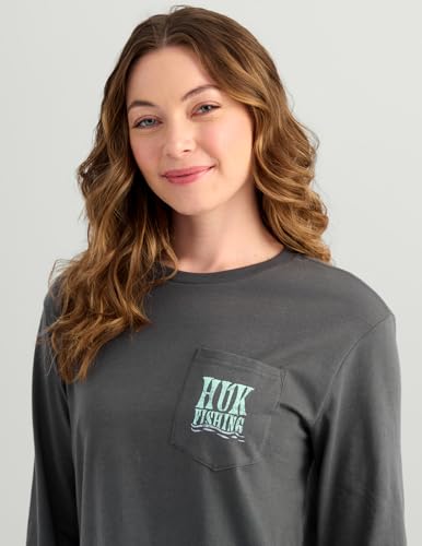 HUK Women's Pocket Tee, Comfortable Performance Fishing Long Sleeve T-Shirt with Chest Pocket for Women - color: Love Water - Volcanic Ash, size: Small