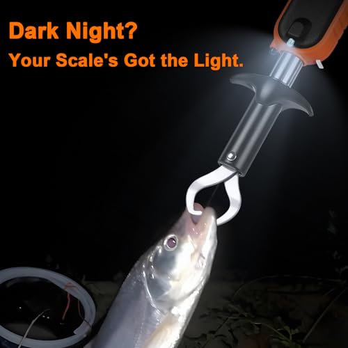 Fuzion Fish Scale, Professional Fishing Scale - 110lb Capacity, Waterproof, Night Light, Memory & Tape Measure | Portable Fish Weigh Kit w/Lip Gripper, Batteries & Pouch