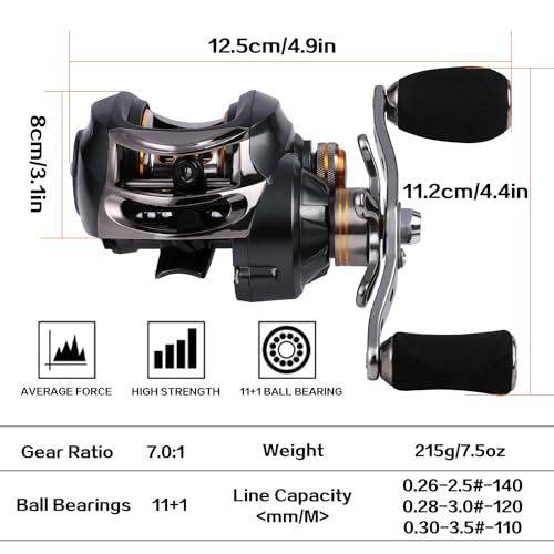 Sougayilang Baitcasting Fishing Reel, 11+1 Shielded Bearings, 18LB Carbon Fibre Drag, 7.0:1 Baitcsters,Magnetic Brake System Fishing Reel