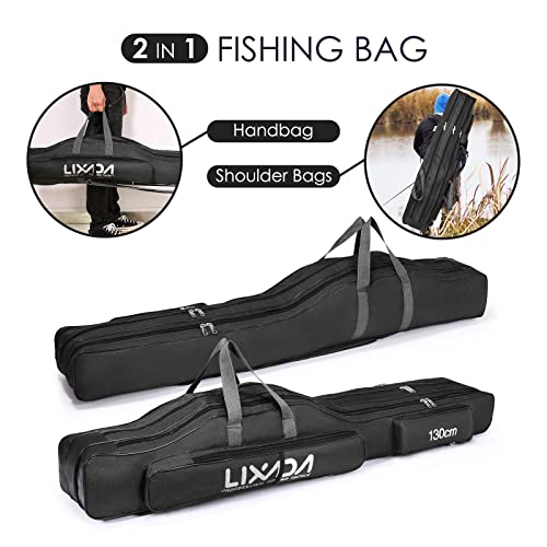 Lixada Fishing Rod Case, 3 Layers Oxford Fishing Rod Bag, Portable Foldable Fishing Pole Bag, Fishing Rod Carrier Fishing Tackle Storage Bag Travel Carry for Fishing Gear & Equipment - color: Black, size: 130cm