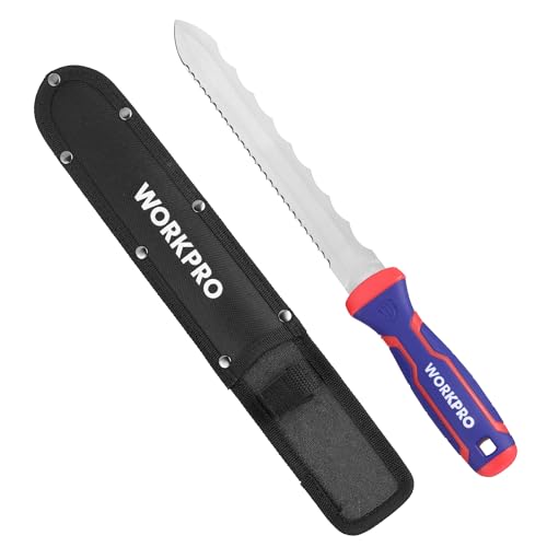WORKPRO 8-Inch Insulation Knife, Stainless Steel Blade Insulation Cutter | Double Side Serrated Sharp Duct Knife, for Heat Material Foam, Rockwool, Styrofoam, Sod Cutter Garden Knife for Lawn Repair - size: 8 Inch