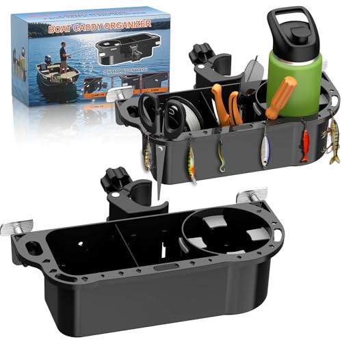 Boat Caddy Organizer, 3-in-1 Mount (Screw/Fishing Boat Track/Clamp-On), Removable Divider Card & Anti-Slip Pad, Fits 40oz Tumbler, for Boat Kayak Tree Stand Bicycle Walker Wheelchair - color: Pack Of 2