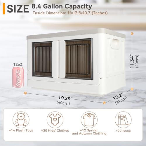 Storage Cabinet with Lids, Foldable Box, 8.4 Gallon (32L), With Double Door and Buckle, Collapsible, Underbed or Countertop Use, Classy For Father and Mother, Mike White - color: Milk White, size: 8.4 Gal (32L)