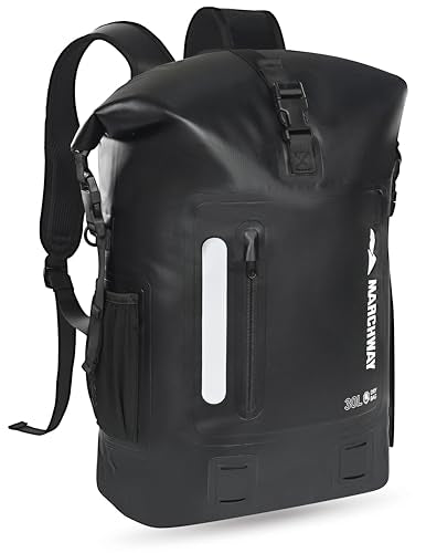 MARCHWAY Roll Top Waterproof Backpack, Floating Dry Bag 20L/30L/45L with Ergonomic Rectangular Base, Cushioned Back, Hip Strap for Hiking Camping Kayaking Travel (Black, 45L) - color: Black, size: 45L
