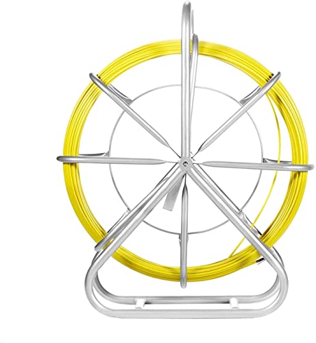 Fish Tape Fiberglass, 656FT 1/4in Duct Rodder Fish Tape Wire Puller, Cable Running Rod with Steel Reel Stand, Min Bending Radius 13 inch/330 mm Fishing Tools for Walls & Electrical Conduit