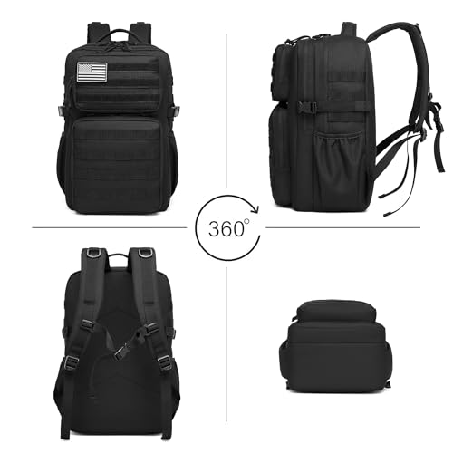 Wotony Military Tactical Backpack for Men Waterproof Daypack 3 Day Assault Pack Molle Bag with Water Bottle Holder - color: Black, size: 35L