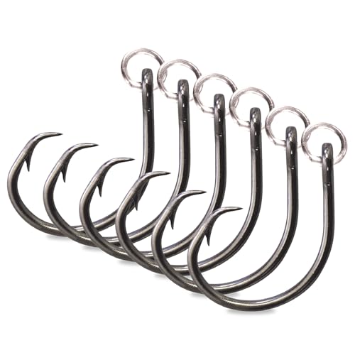 Mustad Ringed Demon Offset Circle 4X Strong - Designed to Perform Flawlessly Featuring Kirbed Hook -Black Nickel - size: Size 5/0 - Pack of 6