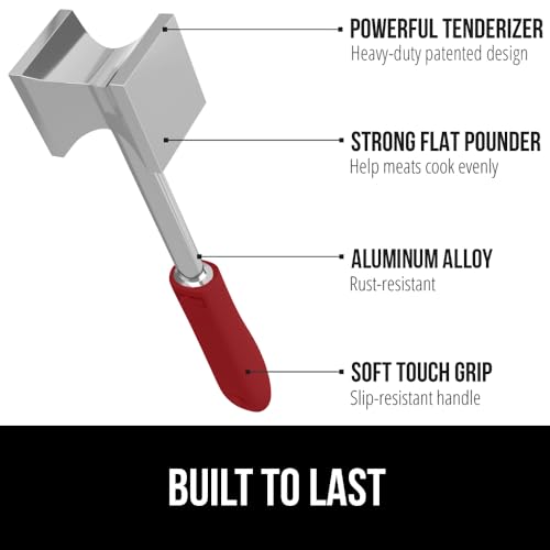 GORILLA GRIP BPA-Free Patented Dual-Sided Meat Tenderizer Tool, Soft Comfortable Handle with Hanging Hole, Heavy Duty Kitchen Mallet for Steak Beef Fish, Chicken Cutlet Pounder, Dishwasher Safe, Red - color: Red