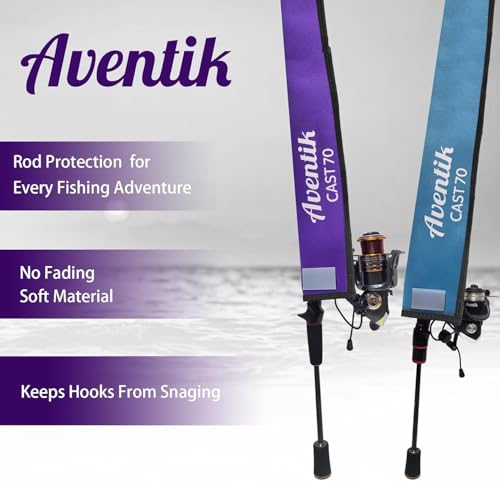 Aventik Lightproof Neoprene Rod Sleeve – Protective Fishing Rod Sock Cover with Hanging Loop & Adjustable Lanyard for Casting, Spinning & Trolling Rods - color: Black+Purple, size: Length: 60''/1.52m