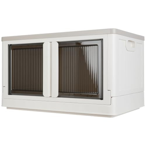 Storage Bin, Cabinet with Lids, Extra Large, Useful Box, 19 Gallon (72L) Capacity, Foldable, Plastic, Underbed or Countertop Use, Excellent Home Organizer - color: Milk White, size: 19 Gal (72L)
