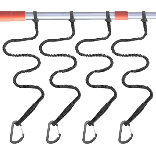 1/2/4 Pack Kayak Paddle Board Tether Leash Stretchable Strap Lanyard Rope, 3.3-7 Feet with Carabiner for SUP Kayaking Boating Canoeing Fishing Pole Rod or Other Gear - color: Black, size: 4pcs(3.3-7ft)