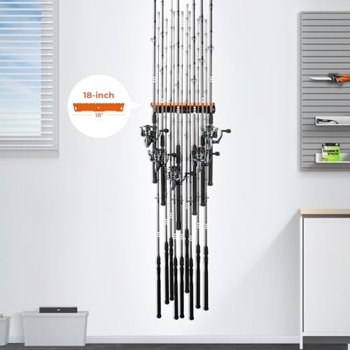 KastKing V15HD Heavy Duty Vertical Fishing Rod Holder – Wall Mounted Fishing Rod Rack, Store 15 Large Rods or Fishing Rod Combos in 18 Inches, Great Fishing Pole Holder and Rack, 2 Packs - color: Black - 2 Pack - Upgraded (Heavy Rod Combo, Store 30 rods)