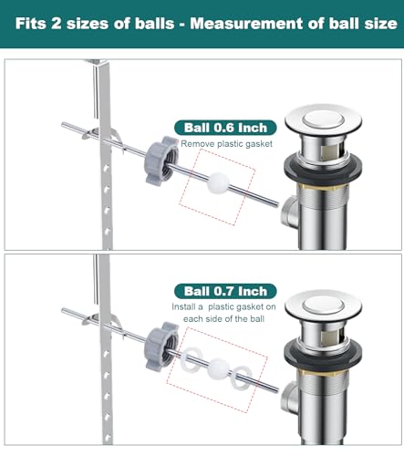 2 Pack Lavatory Pop Up Center Piece Assembly,Pop Up Drain Repair Kit,Fits Most Popular Brands,Replacement for PS2673,PS469 and PSB327,Replacement Bathroom Sink Pivot Rod,18MM&15MM Ball, Chrome - size: 18MM Ball + 15MM Ball Kit 2 Set