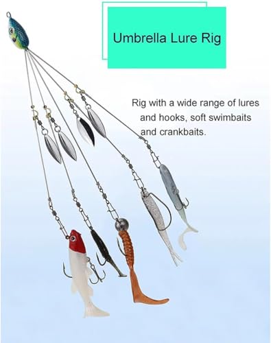 2Pcs Umbrella Rigs for Bass Stripers Fishing, Blue Freshwater Fishing Swimbait Lures Rig Kit, Lures, Baits Attractants
