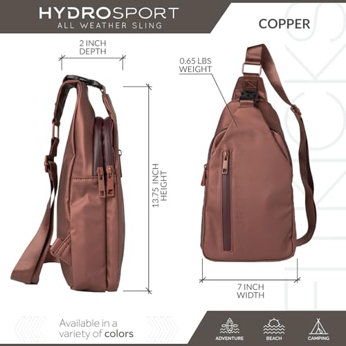 FITKICKS Hydrosport All Weather Sling Bag Unisex Crossbody Travel Hiking Chest Bag - color: Copper
