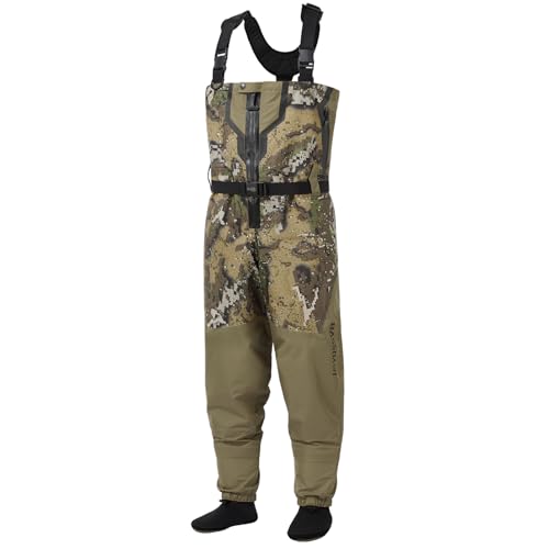 BASSDASH VORTEXIS Men’s Zippered Breathable Chest Waders Waterproof for Fly Fishing Hunting Stocking Foot Lightweight - color: Desolve Veil/Military Olive, size: Large, Stocking Foot 9-10