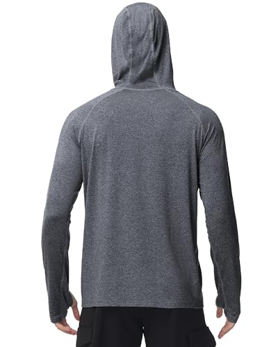 Roadbox Mens UPF 50+ Fishing Shirts, Long Sleeve UV Sun Hoodie, Hiking Running Swim Athletic Workout Shirt - color: A02-deep Flower Gray, size: Medium