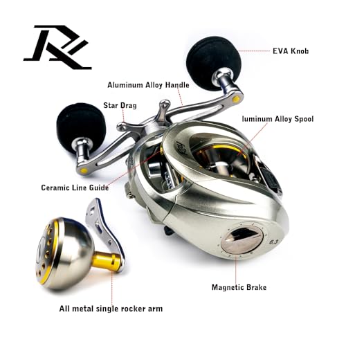 Onzz 200RH Baitcast Reel,Baitcasting Fishing Reel, 9.5 oz Ultra Lightweight, Ultra Smooth 8KGS Max Drag, 6.3:1 Gear Ratio, 10 + 1 MaxiDur Double Shielded Ball Bearings