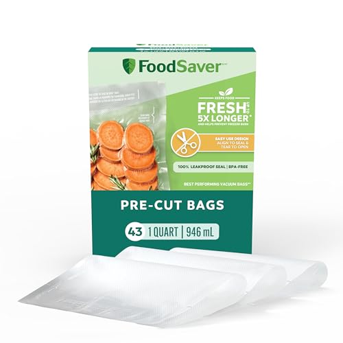 FoodSaver Quart Pre-Cut Vacuum Seal Bags, Easy Use Vacuum Storage Bags, Align to Seal and Tear to Open Vacuum Sealer Storage Bags, 43 Pack - size: Quart (43 Bags)