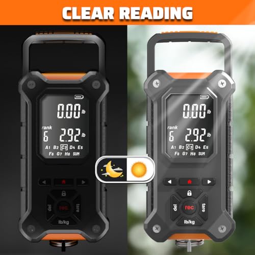 SNAIL TRAIL 8 Storage Bins Digital Fishing Scale & Lip Gripper with Auto-Rank, Large & High Contrast Backlit LCD Display, Multi-Mode(LB, LB-OZ, KG), 50 lbs Tournament Bass Fish Weigher, Gift for Men - color: Black