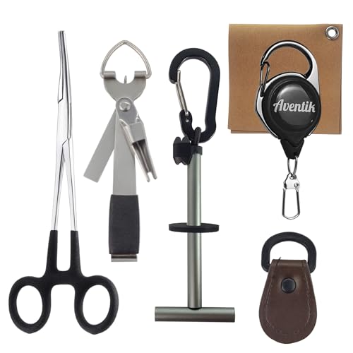 Eupheng Fly Fishing Tools Kit, Fly fishing forceps, Fly Fishing Tying Knot Tool, Fly Fishing Tippet Spool Holder, Zinger Retractor, Dry Fly Patch and Leader Straightener - color: Compact Set