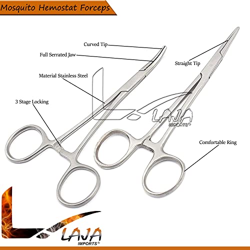 10-Pack Straight 5-Inch Mosquito Hemostat Locking Forceps, Stainless Steel for Educational Use