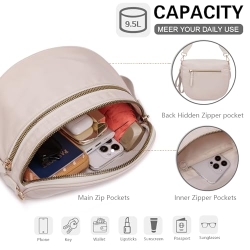 Pure Colour Crossbody Bum Bags for Women Spacious Checkered Cross body Bag Nylon Trendy Fanny Pack for Travel - color: Beige