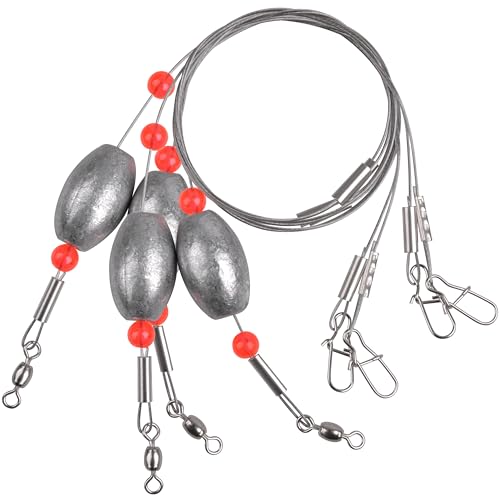 Carolina Rig Catfish Rig Saltwater Bottom Surf Fishing Rigs Flounder Rigs Wire Leaders with Egg Sinkers for Flounder Catfish Grouper Striped Bass Drum Redfish Fishing - size: 0.5 oz_8pcs
