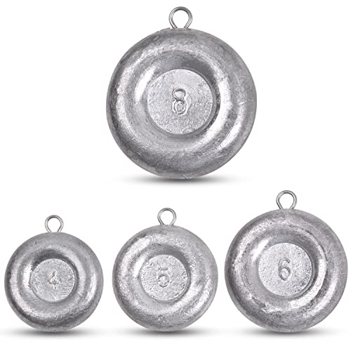 Disc Sinkers Fishing Weights, Coin Sinkers Weights Saltwater Surf Fishing Weights Catfishing Gear Tackle 8oz 6oz 5oz 4oz 3oz 2oz 1oz - style: 4pcs Mix Kit(4+5+6+8oz)