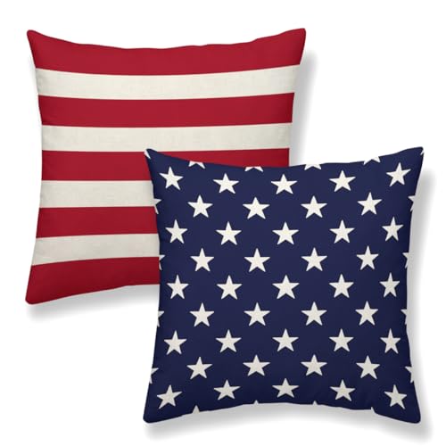 4th of July Pillow Covers 16 x 16 Inch Set of 2 Patriotic Red Stripe Navy Blue Stars Throw Pillows Independence Day Memorial Day Outdoor Decorative Pillowcase Linen Cushion Cases for Bed Sofa Couch - color: 4th of July-03, size: 16" x 16" (Pack of 2)