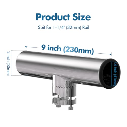 Fishing Rod Holder,360 Degree Adjustable Stainless Steel 316 Rail Mount Clamp Boat Rod Holders, Marine Grade Fishing Rod Pole Holder for Boat