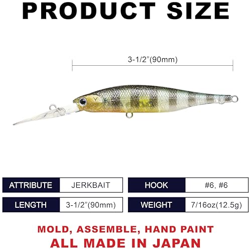 LUCKY CRAFT Lightning Staysee 90SP Freshwater Fishing Lures, Suspending Jerkbait with Long Bill, Fishing Gear for Bass, Smallmouth, Walleye, Pike, Tackle Box Accessories - color: 180 Flake Flake Golden Sun Fish