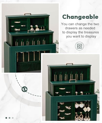 Homde Jewelry Organizer Girls Women Jewelry Box for Necklaces Rings Earrings Gift Bracelets Storage Case(Pink + Gold) - color: Forest Green + Gold