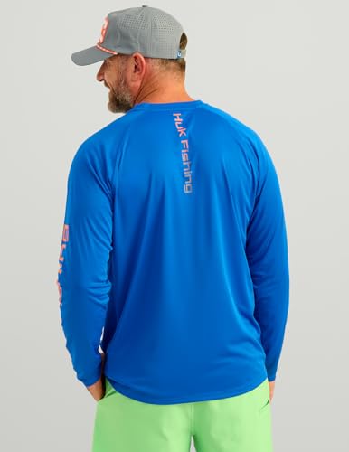 HUK Men's Pursuit Vented Long Sleeve Fishing Shirt (+30 UPF) - color: Ocean Blue, size: Small