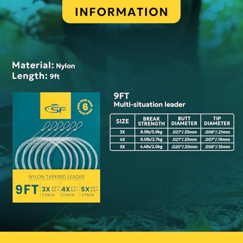 SF Pre-Tied Loop Fly Fishing Tapered Leader Nylon Clear Trout Freshwater Saltwater Bonefish Permit Bass Salmon Steelhead 7.5FT 9FT 10FT 12FT 15FT 0X 1X 2X 3X 4X 5X 6X 7X