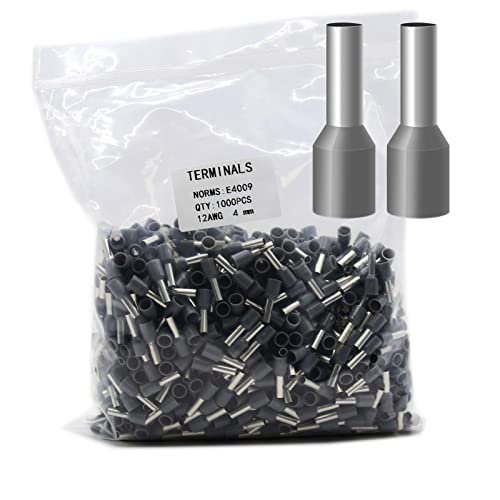 Fidioto Grey 1000pcs AWG12 Wire Ferrules Terminals Kit, Terminal Connector Wire Insulated Cord Pin Ends Terminals for Electric, Industrial, Chemical Industry, Power Control System, etc. - color: Grey, size: 12AWG