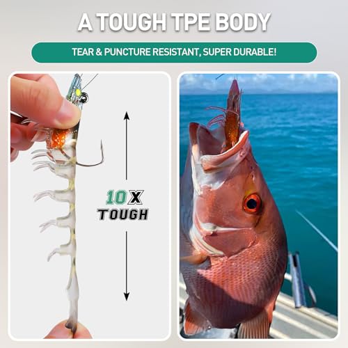 TRUSCEND Duramax Pre-Rigged Fishing Lures with BKK Jig Hooks, Easy Catch 10X Tear-Resistant TPE Soft Swimbaits for Bass Trout Crappie Walleye Redfish Grouper, Fishing Bait for Saltwater and Freshwater - color: A-3.5"-0.4oz
