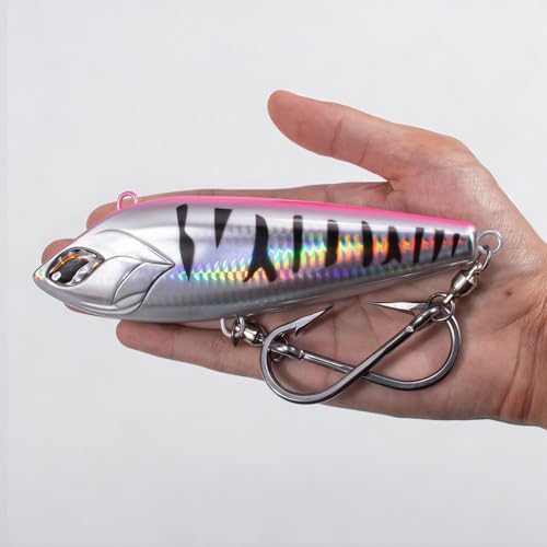 Alwonder High Speed Trolling Lures Up to 17 Knots Saltwater Fishing Lures Sinking Hard Baits 6-3/4”/7.5oz with Heavy-Duty 7/0 Hook Deep Diving Jerkbait Fishing Plug Offshore Lure for Marlin Tuna Wahoo - color: Pink Silver Mackerel