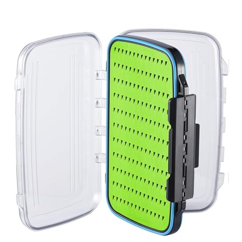 Gonex Fly Boxes for Fly Fishing Jig Boxes Two-Sided Waterproof Lightweight Fly Fishing Box Easy Grip Transparent Lid Fly Fishing Lures Box, 7.3"x 4.6"x 1.5", Green - color: Green, Black, Transparent, size: Size C (7.3"x 4.6"x 1.5")