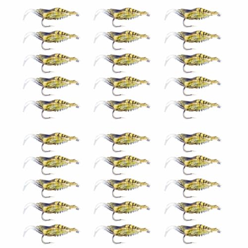 Shrimp Fishing Lures with Hooks – 4cm Pre-Rigged Jigs Artificial Prawn Fishing Bait for Bass Trout Salmon, Saltwater Freshwater Fishing Tackle Set