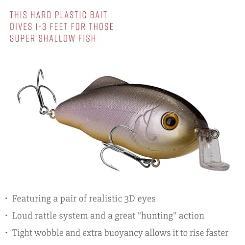 Strike King Hybrid Hunter Shallow Jr. Fishing Lure, Shallow Diving Crankbait, 90-Degree Bill, 3D Eyes, Loud Rattle, Dives 1 to 3-Feet,Size 4 & 6 Treble Hooks - color: Sweet Shad, size: 1/2 oz