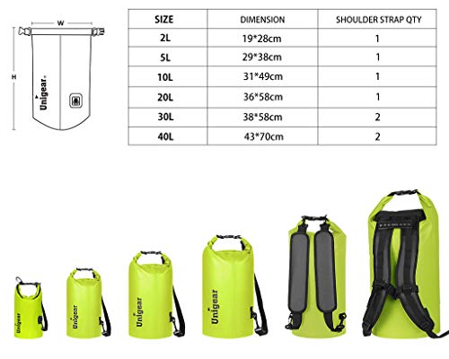 Unigear Dry Bag Waterproof, 2L/5L/10L/20L/30L/40L Floating and Lightweight Bags for Kayaking, Boating, Fishing, Swimming and Camping with Waterproof Phone Case - color: Yellow, size: 2L