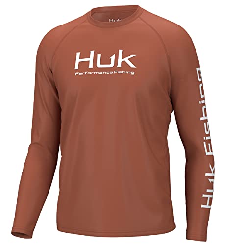 HUK Men's Pursuit Vented Long Sleeve Fishing Shirt (+30 UPF) - color: Baked Clay, size: Small