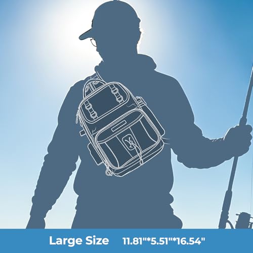 KastKing BaitSpace Fishing Sling Bag, Fishing Backpack with Rod & Beverage Holder, Tackle Bag for Fishing Gear - color: F: Blue Camo - with (2) 3600 tackle boxes, size: Large