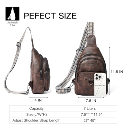 LATMAP 7L Sling Bag for Women Men Crossbody Belt Bag Small Travel Sling Backpack Anti Theft Chest Daypack Purse Faux Leather - color: Coffee
